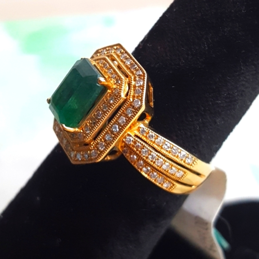 HP💫NWT🌙EFFY  14k Emerald Diamond Ring in Box Brasilica Collection - Picture 7 of 16